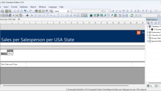 DataFlex Reports Standard Edition 2025 - Sales per Salesperson per USA State - Designer