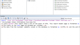 Reportheader HTML formatting link external CSS